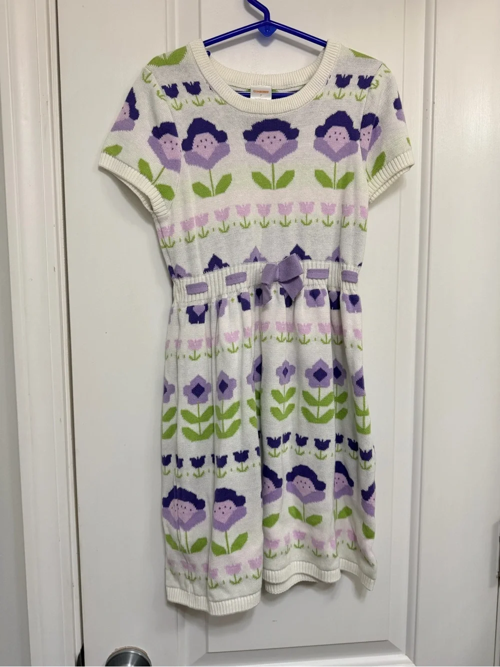 Girls' White & Purple Floral Knit Dress